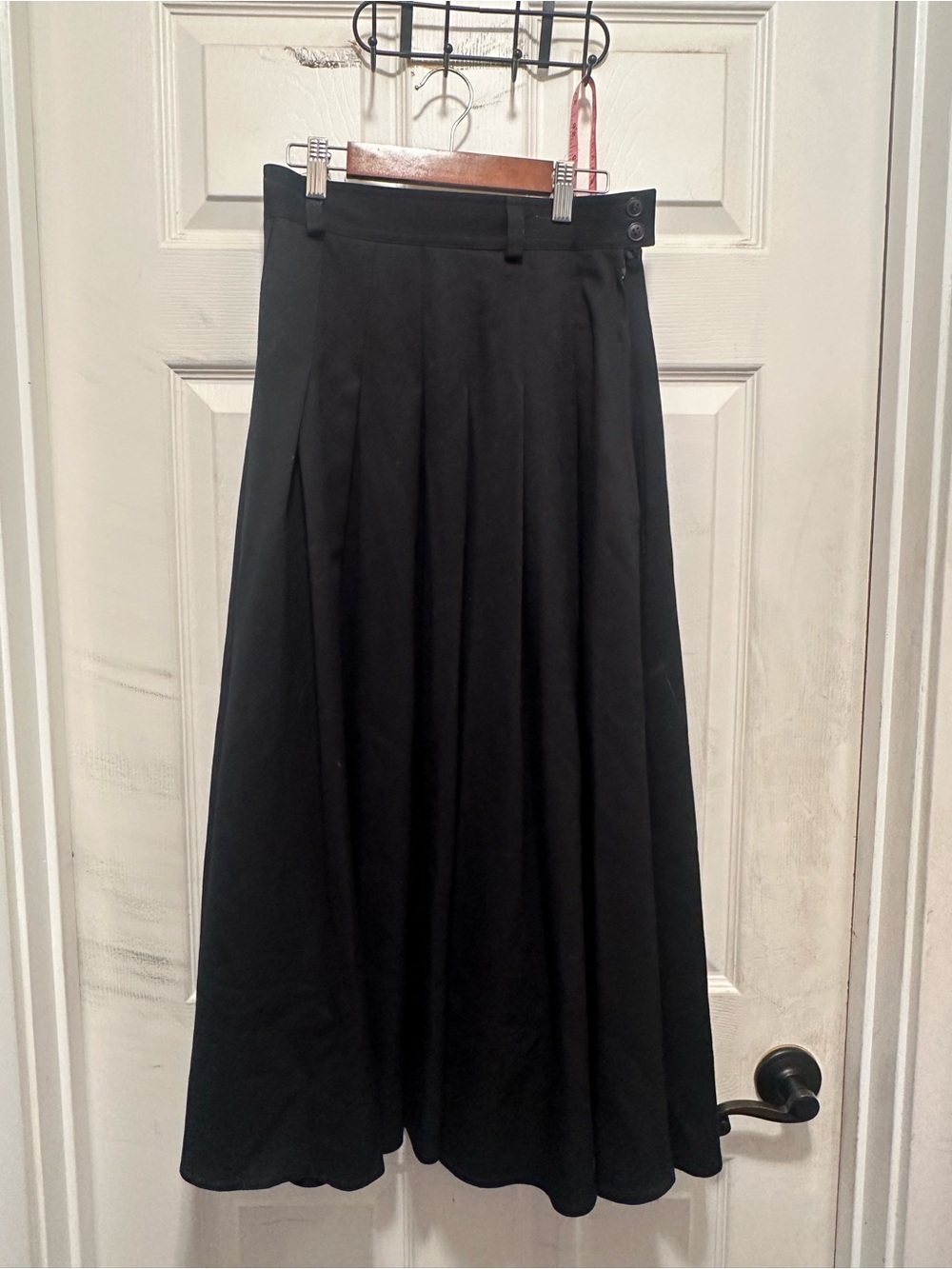 Black Pleated A-Line Wool Maxi Skirt - Women